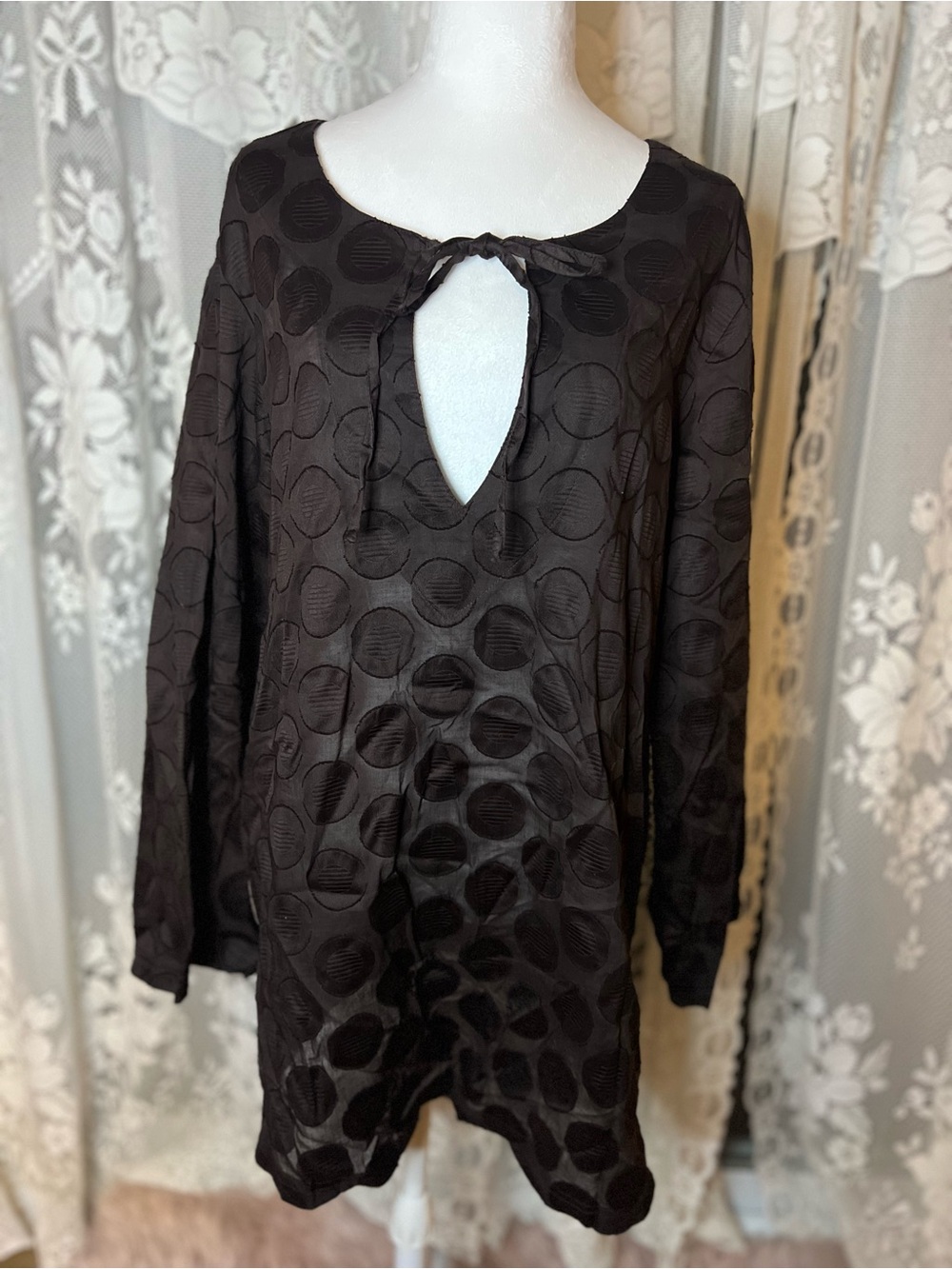 Jessica Brown Textured Polka Dot Keyhole Tunic Large Deadstock FLAW